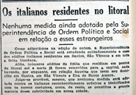 「イタリア移民へは今のところ処置なし」と報じるトリブナ紙43年７月14日付け記事