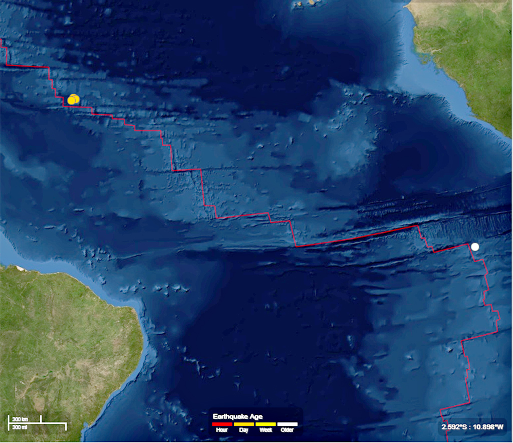 １９、２０の両日に起きた地震の震源地を示す地図（LabSis）