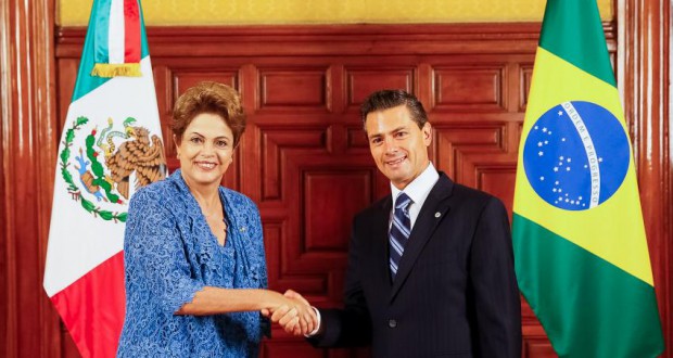 26日のジウマ大統領とメキシコのニエト大統領（Roberto Stuckert Filho/PR）