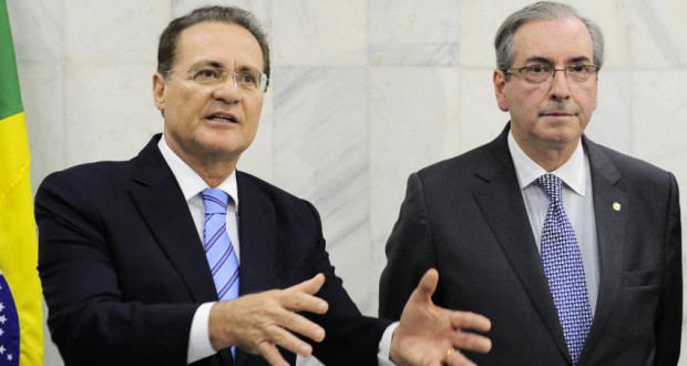 レナン上院議長（左）とクーニャ下院具長(Jonas Pereira/Agência Senado)