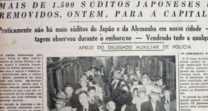 強制退去の様子を報じる『A Tribuna』（サントス）1943年７月10日付け（ＡＥＳＰ）