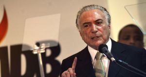 １７日、ＰＭＤＢ党大会でのテメル氏(José Cruz/Agência Brasil)