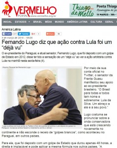 ルーゴ元大統領からの同情の声を報じるブラジルの左派サイト。写真中の右がガン治療中（当時）のルーラ、左がルーゴ