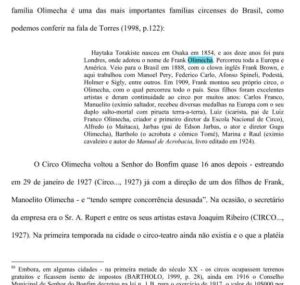 論文『CIRCO-TEATRO NO SEMI-ARIDO BAIANO (1911-1942)（バイアの半砂漠地帯のサーカス劇場』のオリメシャ家について書いた部分