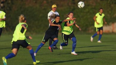 一番最初に競技が始まる女子サッカーで伯国チームを牽引するマルタ（１日の練習中、Ricardo Stuckert/CBF）