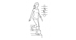 階段を降りるときに、膝に負担がかかりやすい。身体をすこし横向きにして降りると膝への負担が軽減する