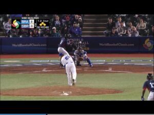 ３回裏、無死満塁のピンチで力投するリエンゾ投手（ＷＢＣ公式サイトの中継映像よりスクリーンショット）