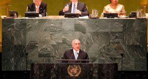 国連総会で演説するテメル大統領（Beto Barata/PR）