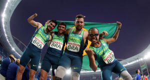 ４００メートルリレーで銀メダルを獲得したメンバー（左からヨハンソン、ペトルシオ、アラン、レナト、Rio 2016/Brandão）