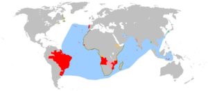 １９世紀末までにポルトガル帝国が領有した経験を持つ領域（By The Ogre at English Wikipedia / [Public domain or Copyrighted free use], via Wikimedia Commons）