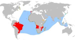１９世紀末までにポルトガル帝国が領有した経験を持つ領域（By The Ogre at English Wikipedia / [Public domain or Copyrighted free use], via Wikimedia Commons）