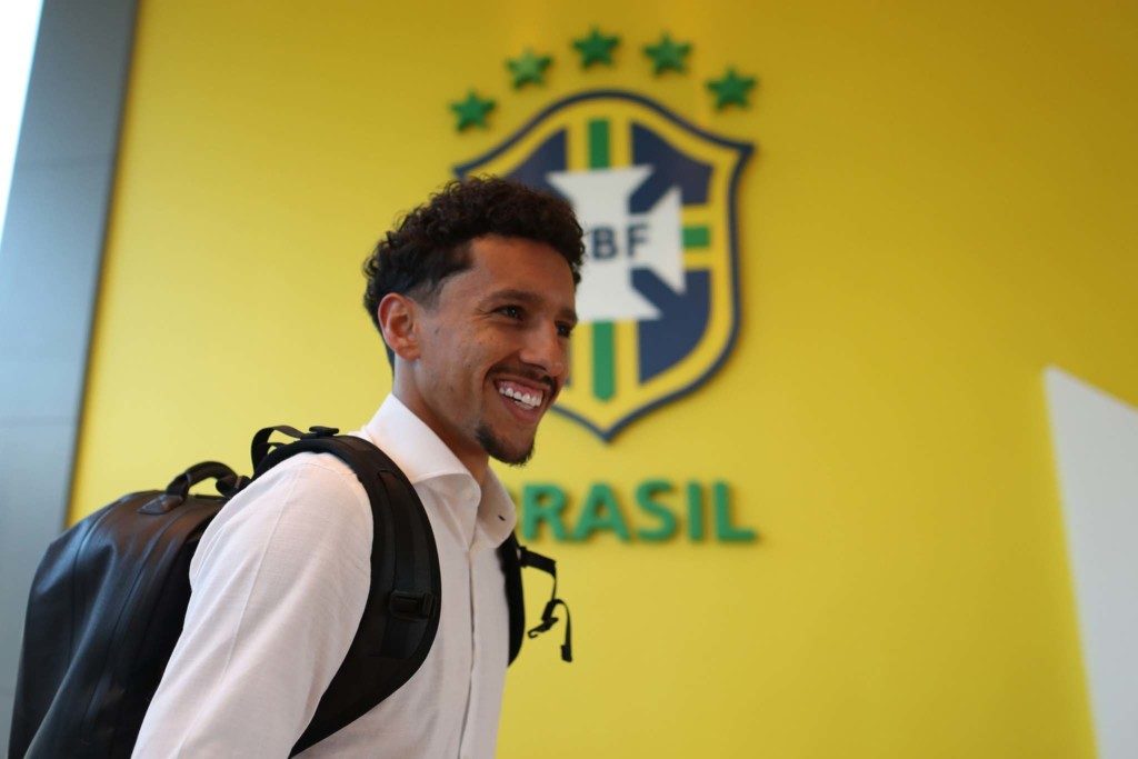 ブラジル代表合宿所一番乗りのマルキーニョス（Lucas Figueiredo/CBF）