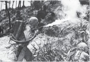 火炎放射器で洞窟の日本軍を攻撃する米兵