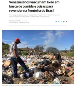 ゴミ捨て場をあさるベネズエラ人（２日付Ｇ１サイトの記事の一部）