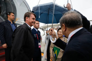 Ｇ２０が開かれる大阪に到着したボルソナロ大統領（Alan Santos/PR）