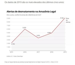 法定アマゾンでの森林伐採増加傾向を示すグラフ（１４日付Ｇ１サイトの記事の一部）