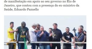 大統領に招かれて壇上で語るパズエロ氏（２３日付ジョルナル・ド・ブラジルの記事の一部）