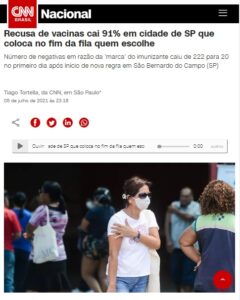 新たな措置で選り好みによる接種拒否が減ったと報じる５日付ＣＮＮブラジルの記事の一部