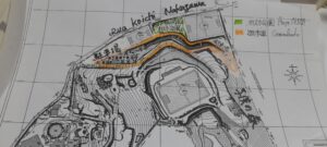 中沢さんの敷地内の地図に記されたオイスカ広場や子供の森